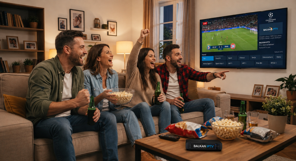 Prijatelji gledaju prenos utakmice preko servisa IPTV Balkan